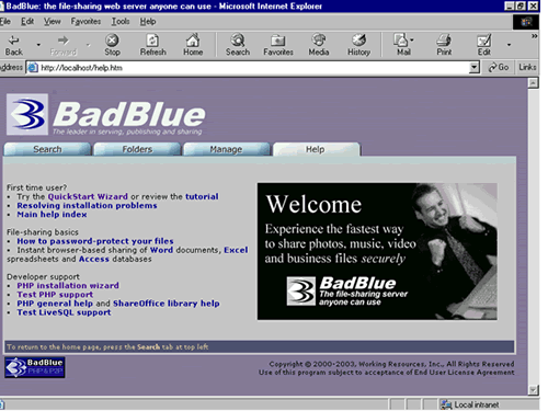 BadBlue Homepage